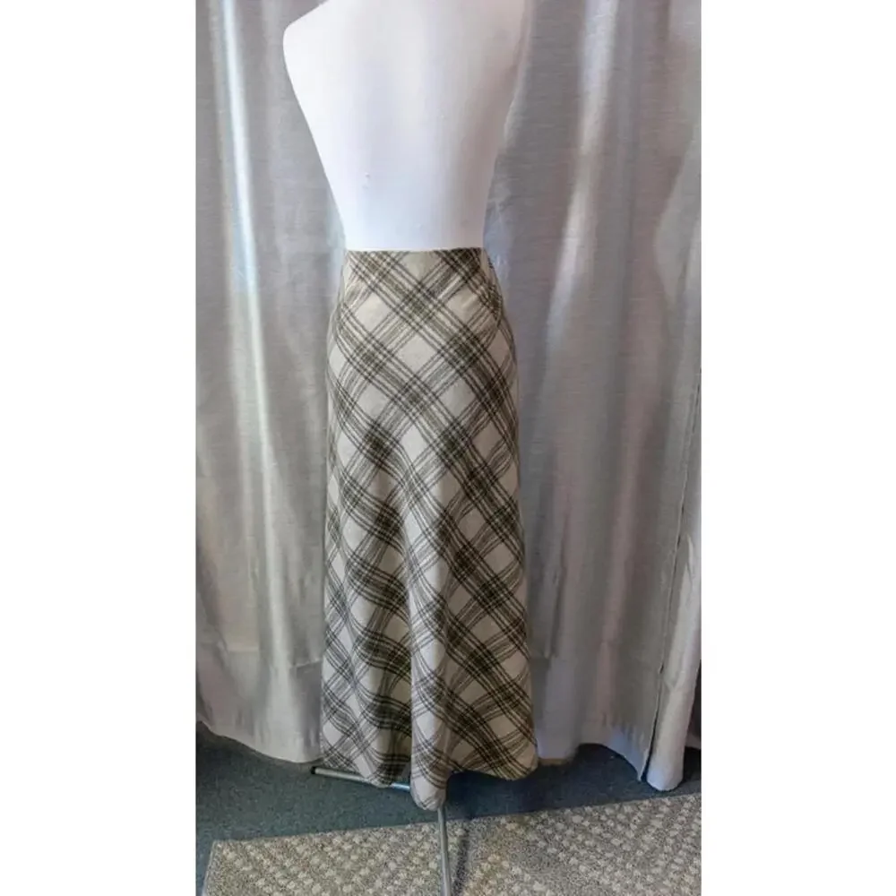 SOLD Plaid Italian Wool Maxi Skirt M 10 - Picture 1 of 5
